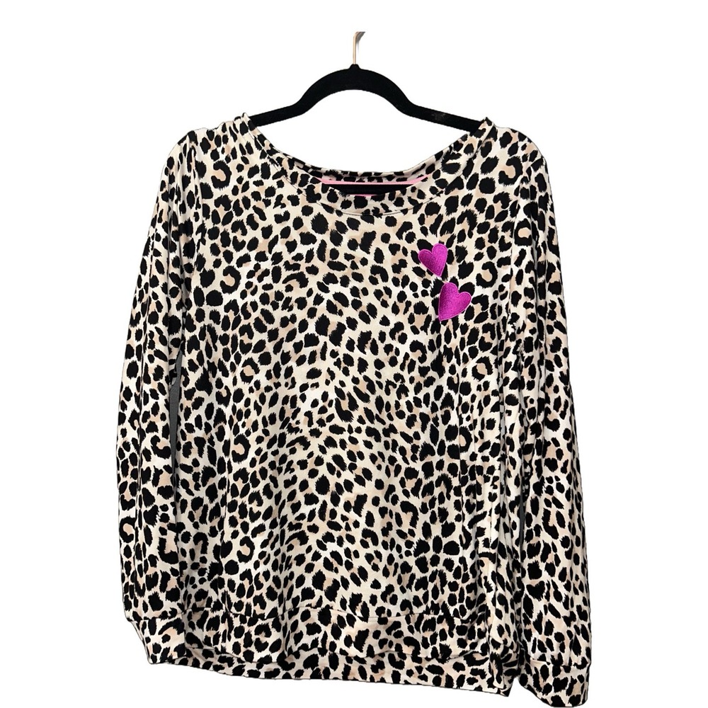 Vintage BETSEY JOHNSON  leopard animal print Pajama Long sleeve Top Size Medium‎